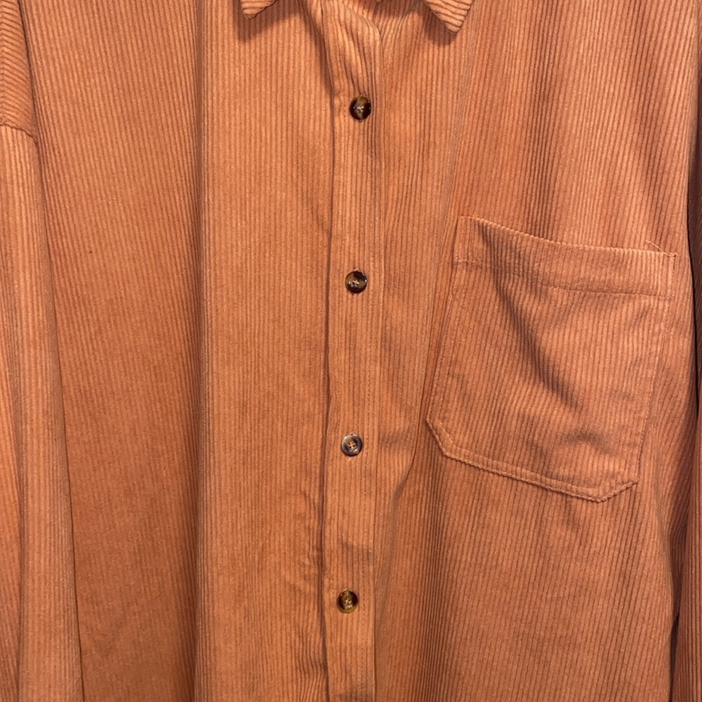 JURANMO Large Orange Corduroy Button Down Shacket Casual Shirt Chest Pocket - Picture 6 of 11
